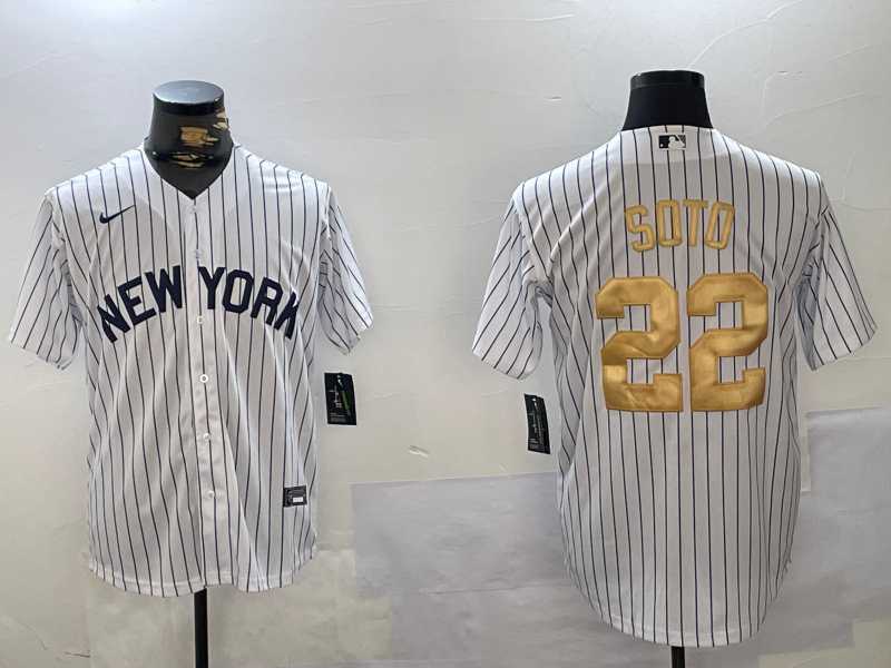 Mens New York Yankees #22 Juan Soto White Pinstripe Fashion Cool Base Jersey